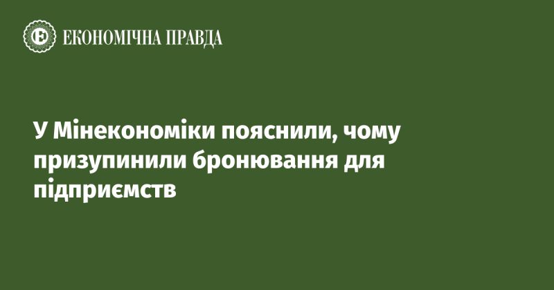 У Міністерстві економіки роз'яснили причини, через які було тимчасово зупинено процес бронювання для підприємств.